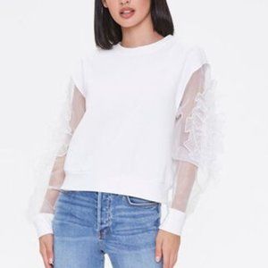 White Ruffle Sleeve Sweater